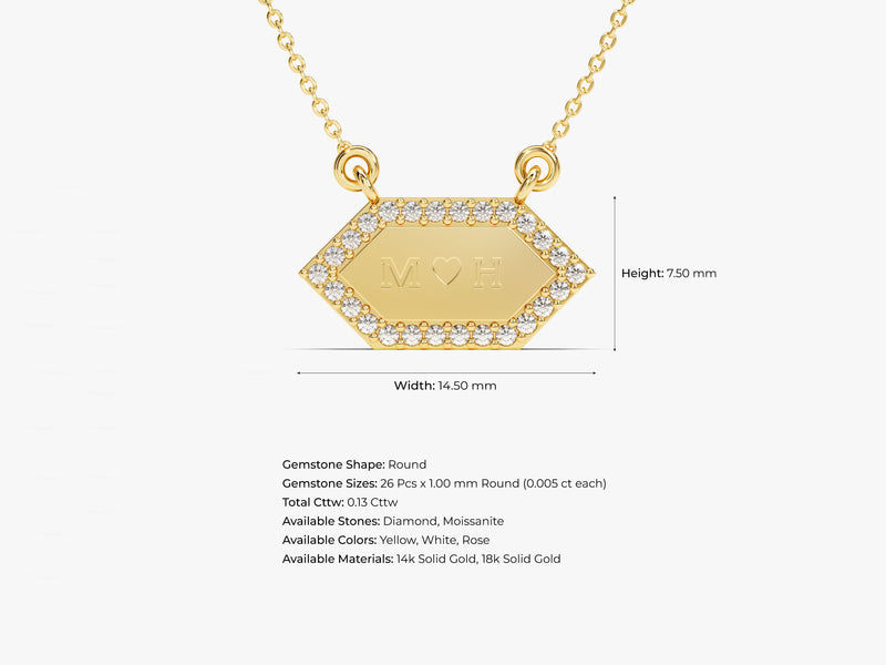 Hexagon Initial Necklace in 14k Solid Gold