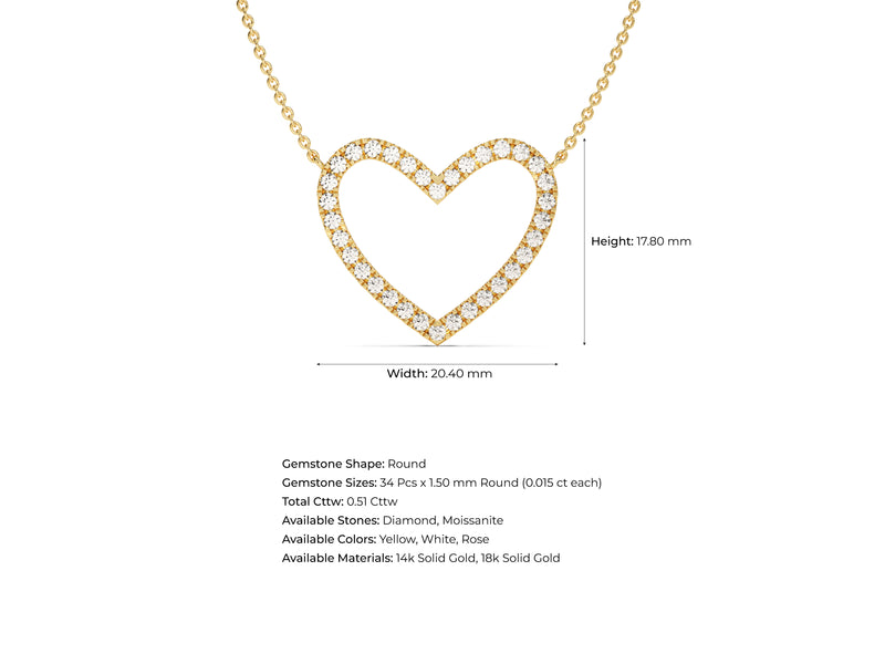 Open Heart Diamond Necklace in 14k Solid Gold