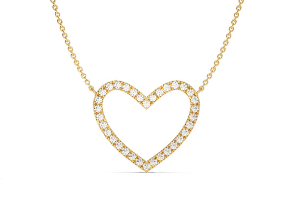 Open Heart Diamond Necklace in 14k Solid Gold
