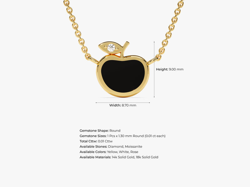 Black Enamel Apple Necklace in 14k Solid Gold