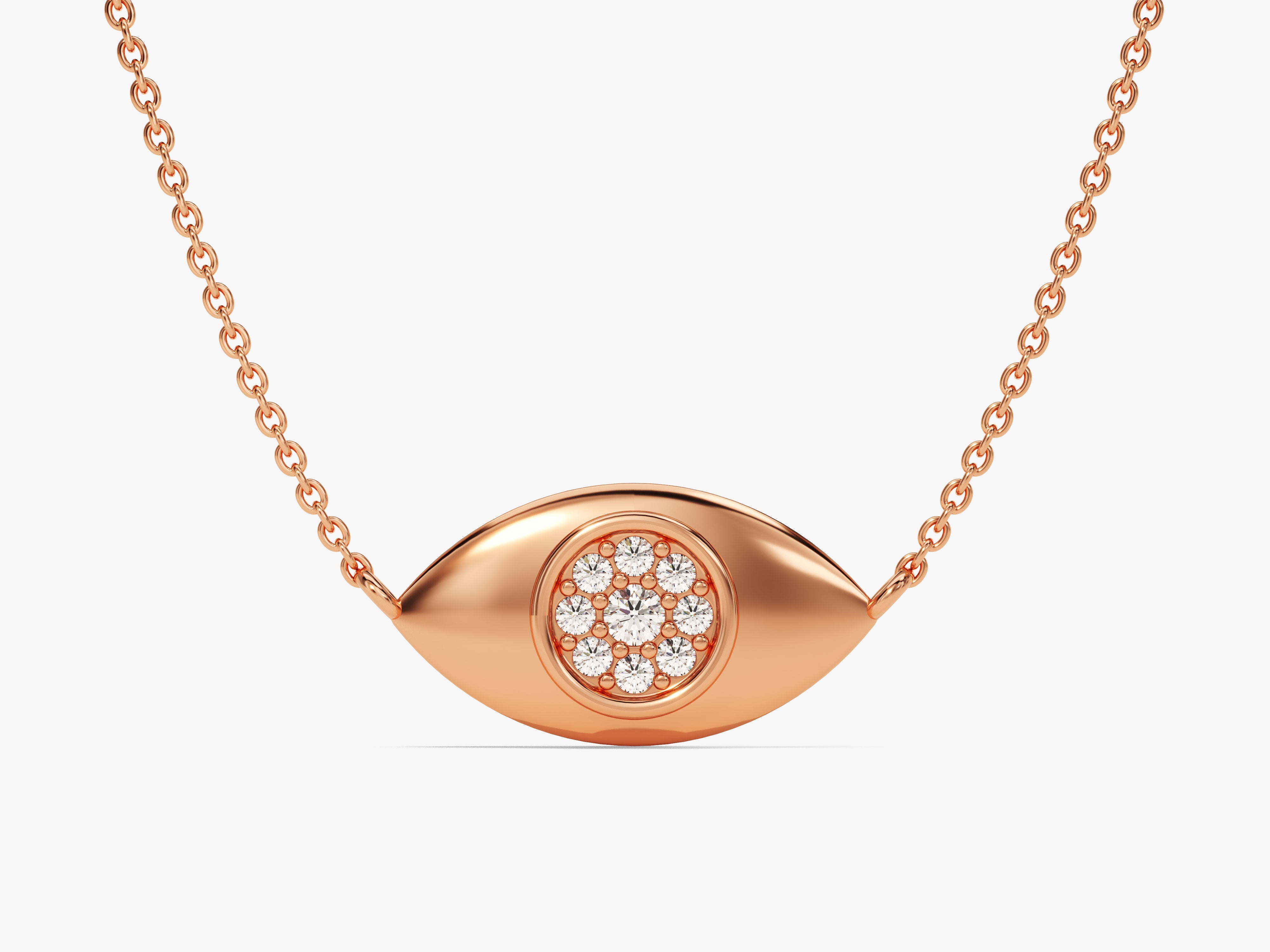 Rose gold evil eye necklace with diamonds