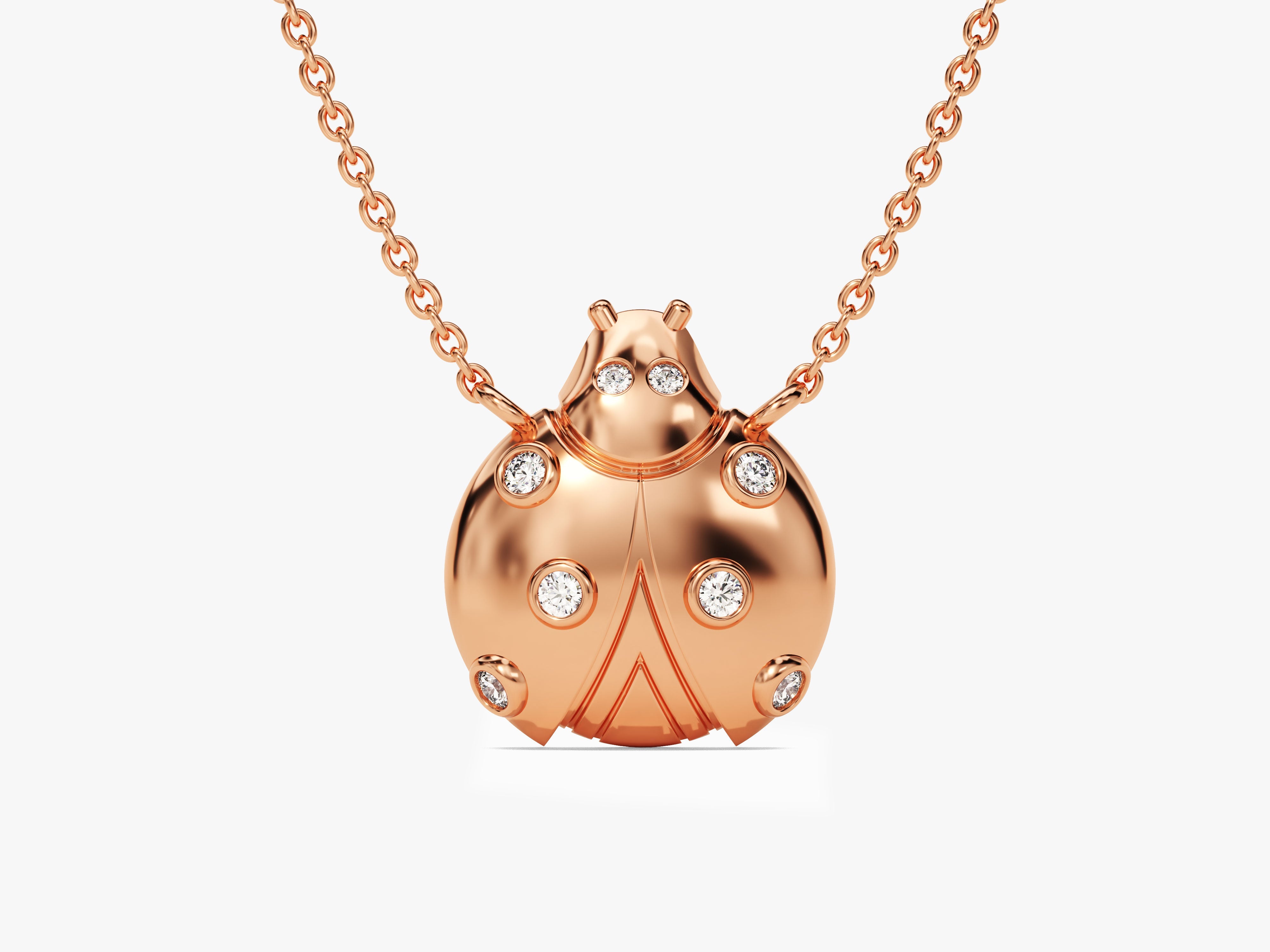 Rose gold ladybug necklace with diamonds, fine jewelry