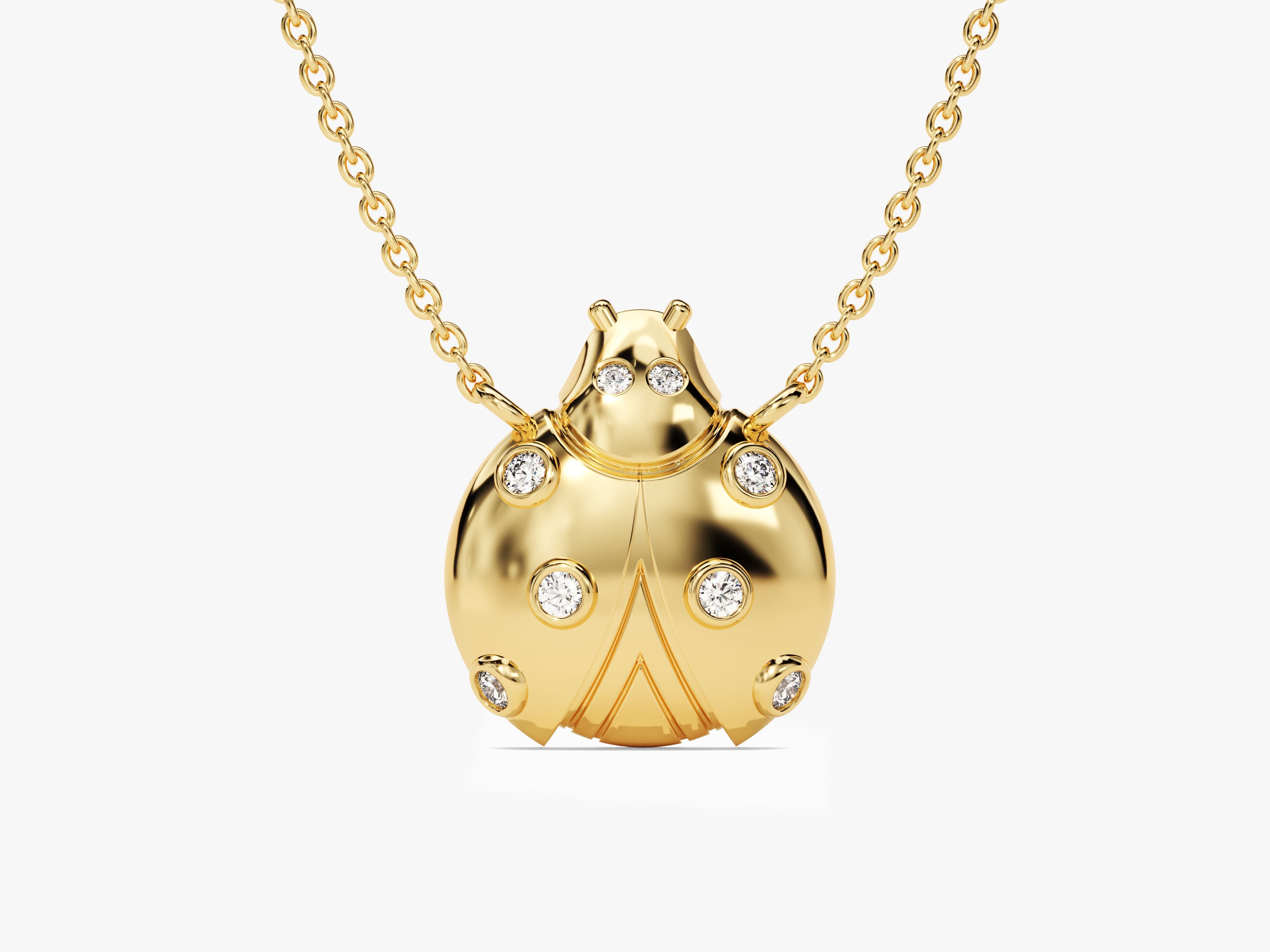 Gold ladybug necklace with diamonds, fine jewelry