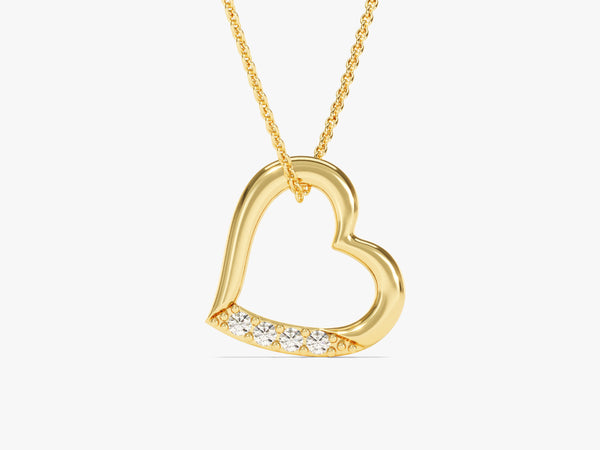 Open Heart Diamond Charm Necklace in 14k Solid Gold