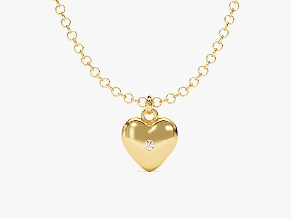 Heart Charm Necklace with Diamond in 14k Solid Gold