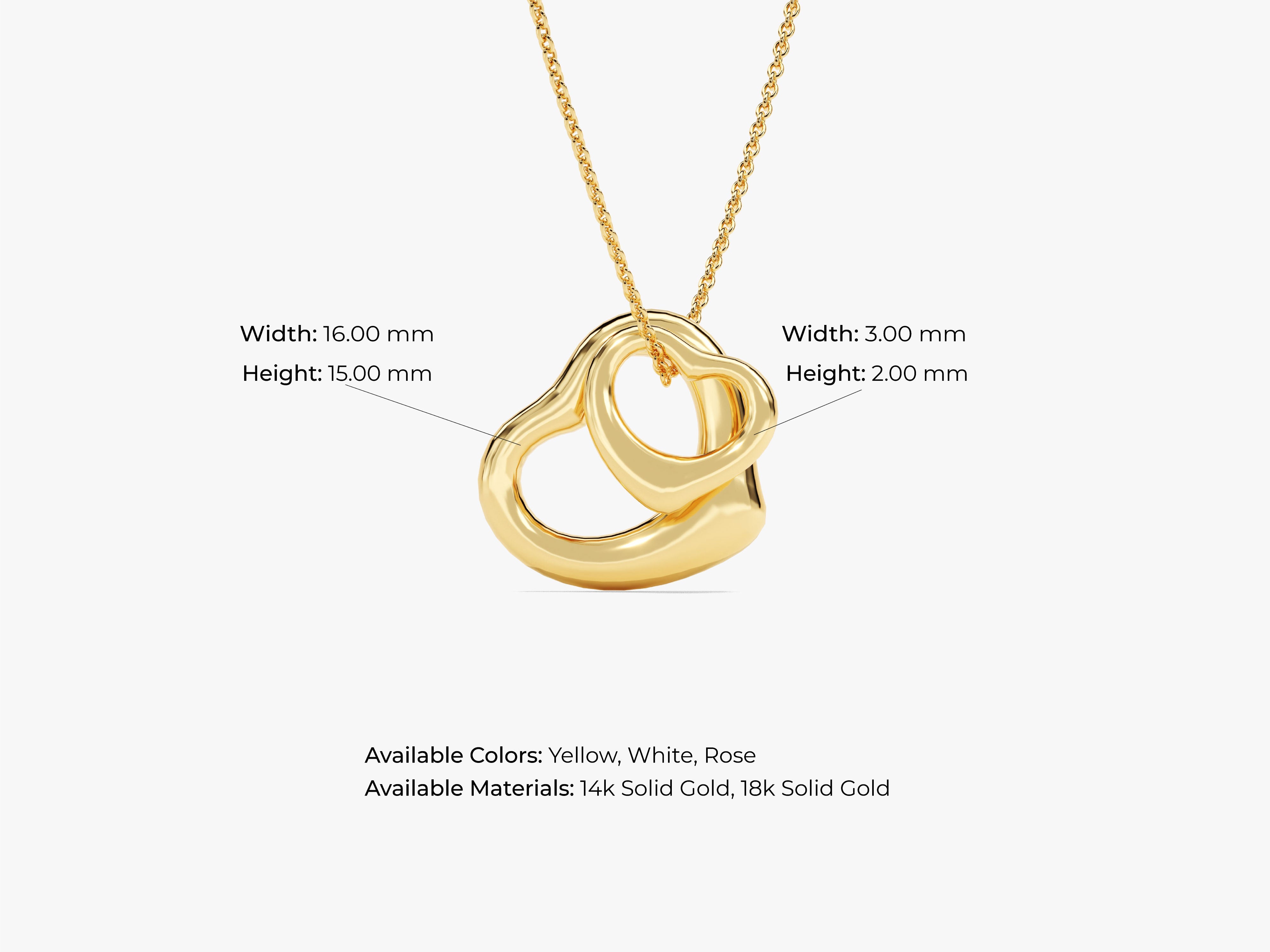 Gold heart pendant necklace, available in yellow, white, rose gold