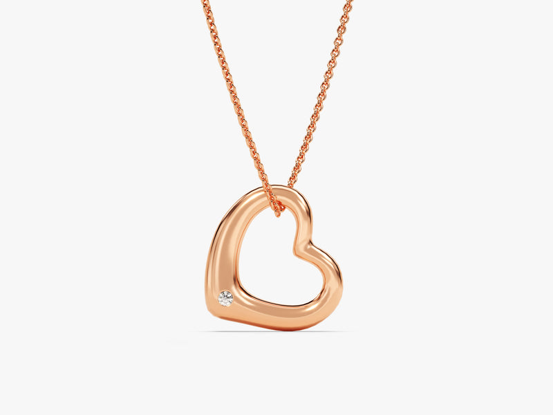 Open Heart Diamond Charm Necklace in 14k Solid Gold