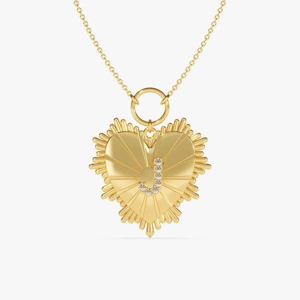 Heart Initial Diamond Necklace in 14k Solid Gold | Eternate