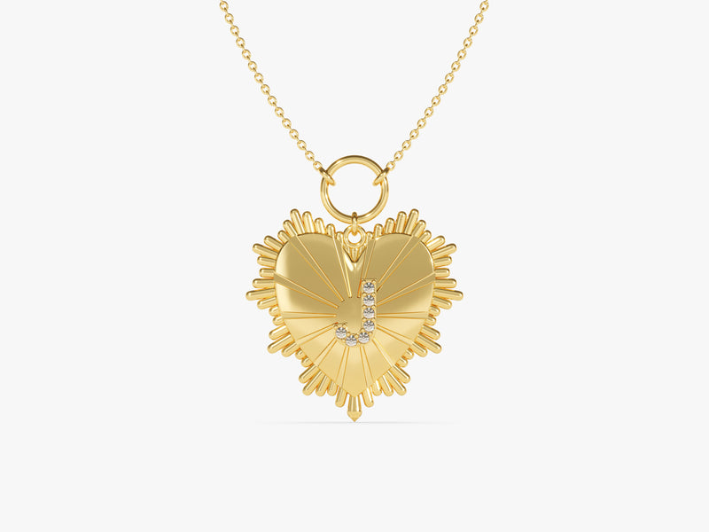 Heart Initial Diamond Necklace in 14k Solid Gold