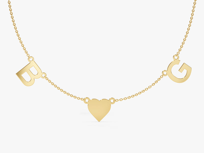 Double Initial Heart Necklace in 14k Solid Gold