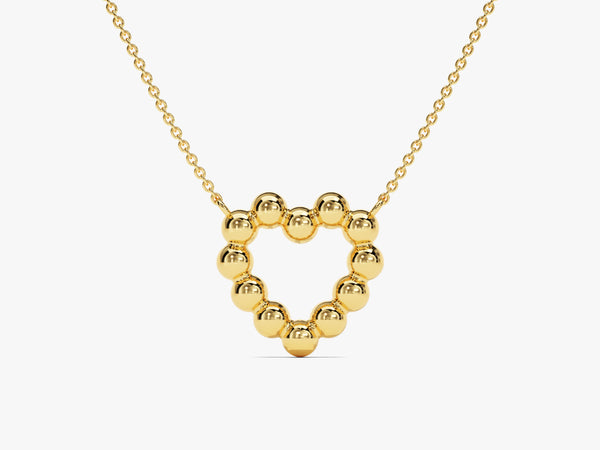 Beaded Heart Necklace in 14k Solid Gold