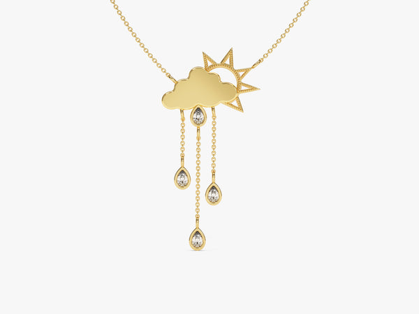 Rain Cloud Diamond Necklace in 14k Solid Gold