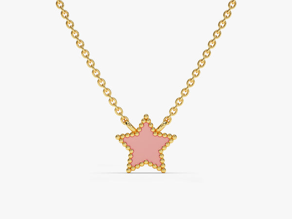 Pink Enamel Star Necklace in 14k Solid Gold