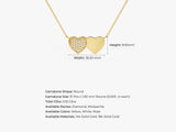 Double Heart Necklace with Diamonds in 14k Solid Gold