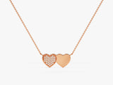 Double Heart Necklace with Diamonds in 14k Solid Gold