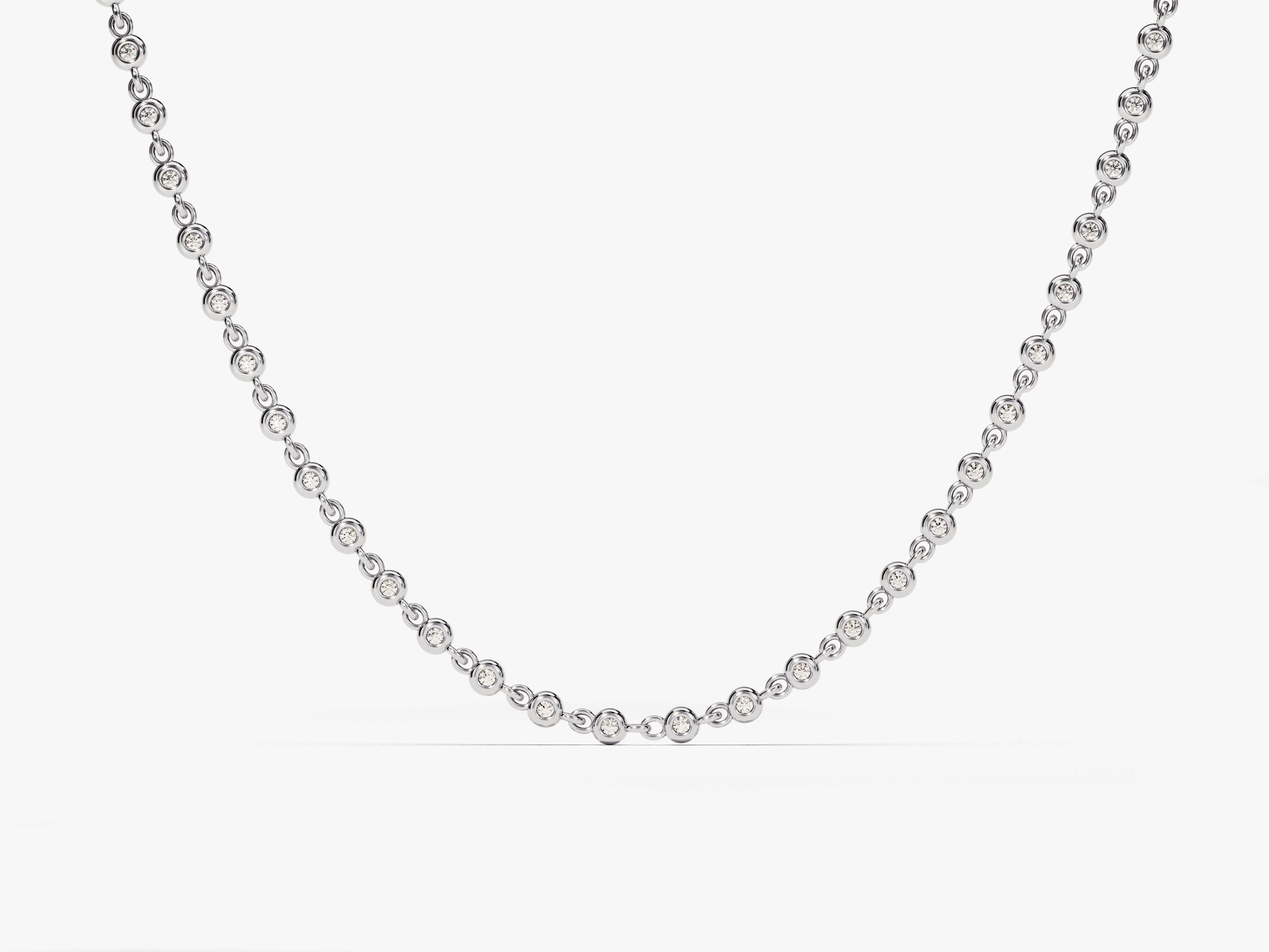 Diamond bezel set necklace, fine jewelry, elegant white gold chain