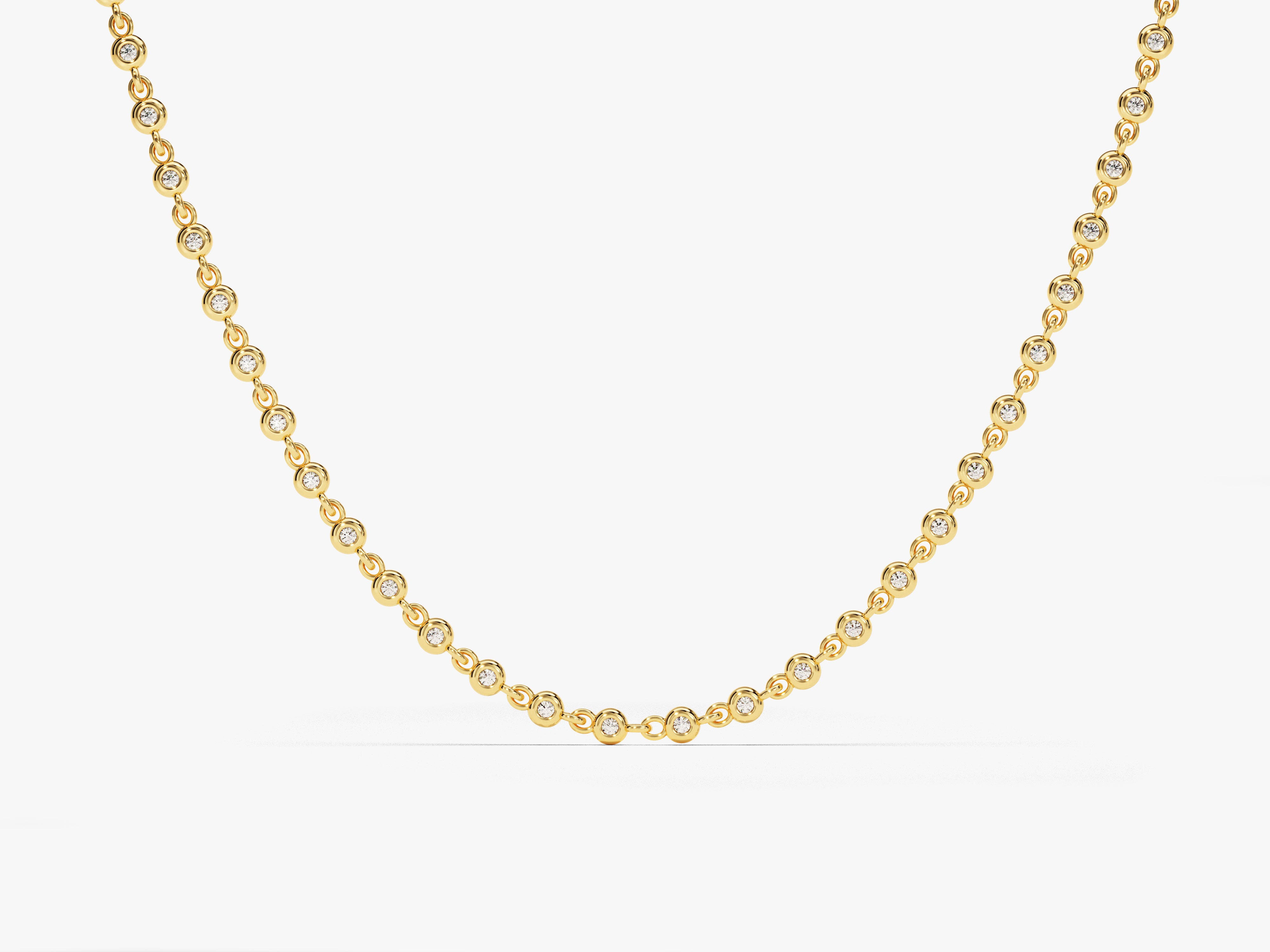 Gold chain necklace with bezel-set diamonds