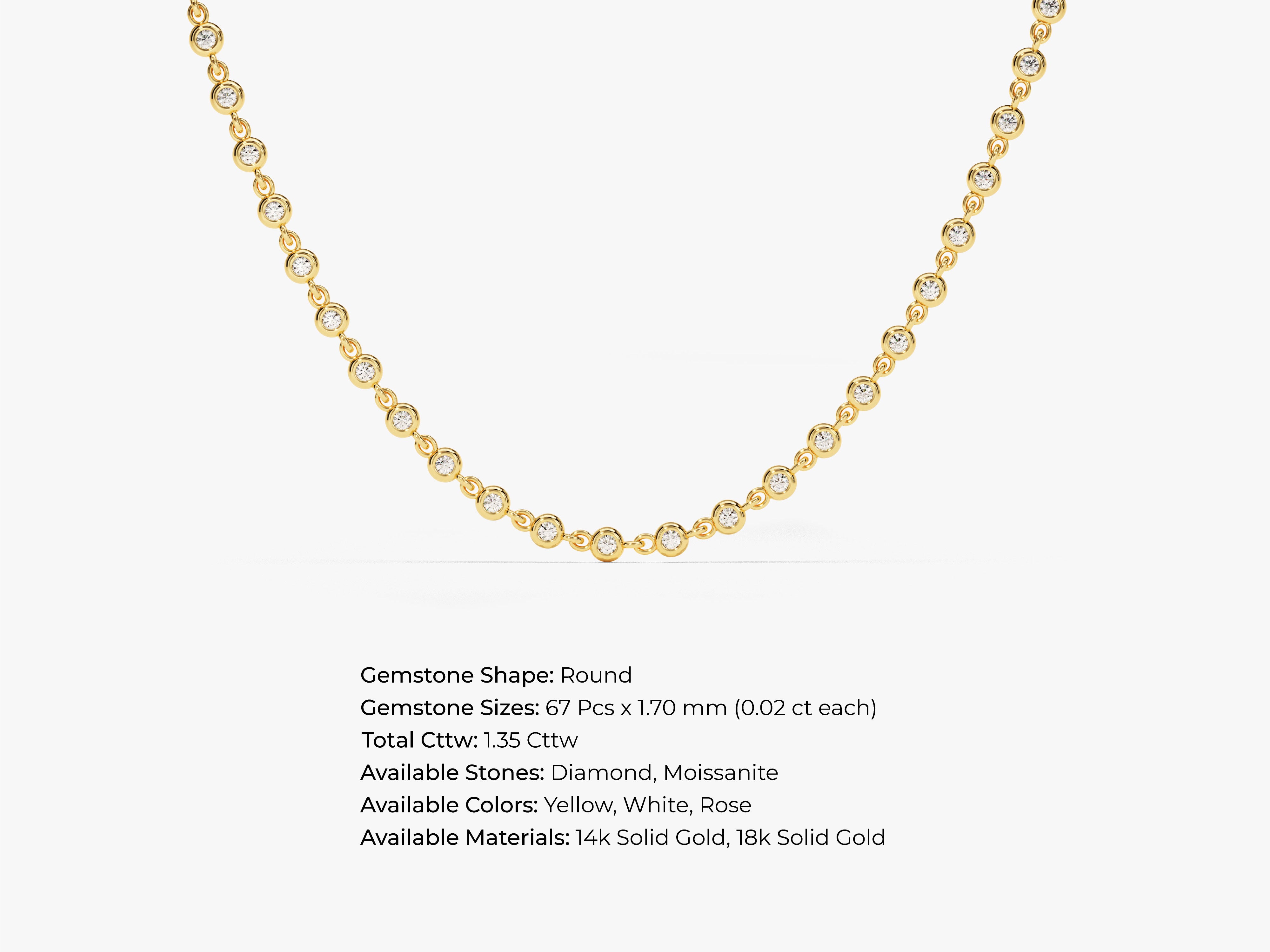 Gold diamond bezel set necklace with 1.35 cttw diamonds