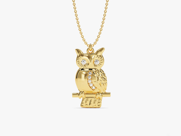 Owl Birthstone Necklace in 14k Solid Gold