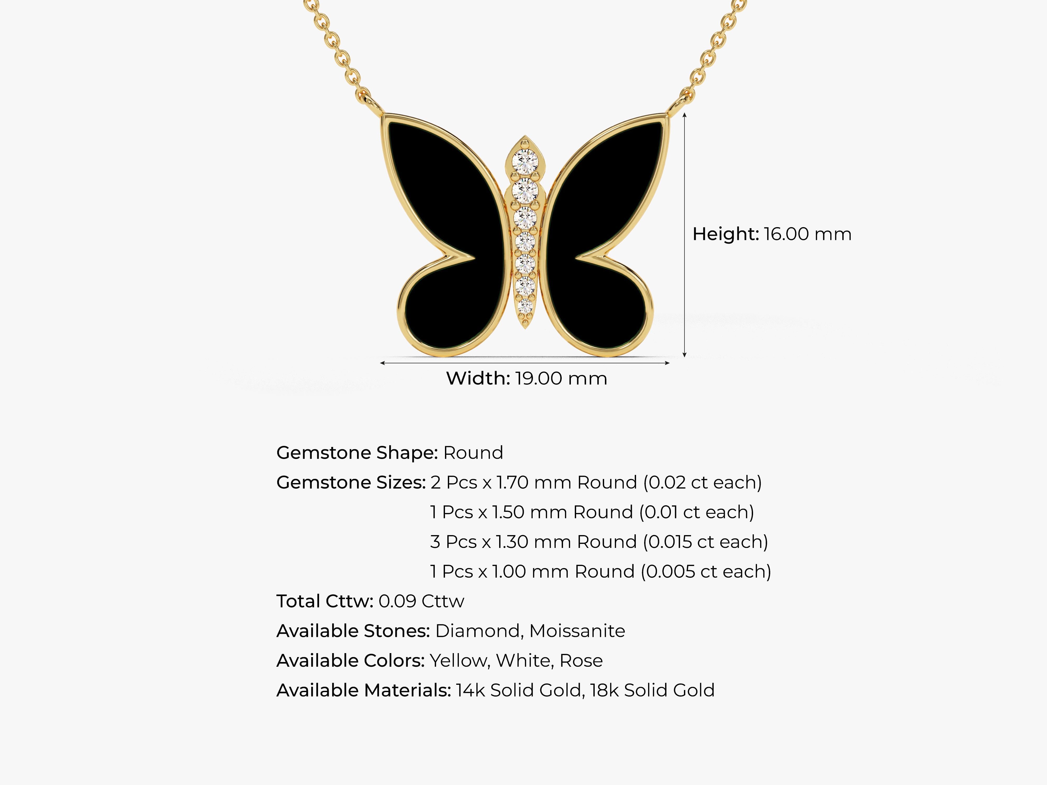 Gold butterfly necklace with black enamel and diamonds