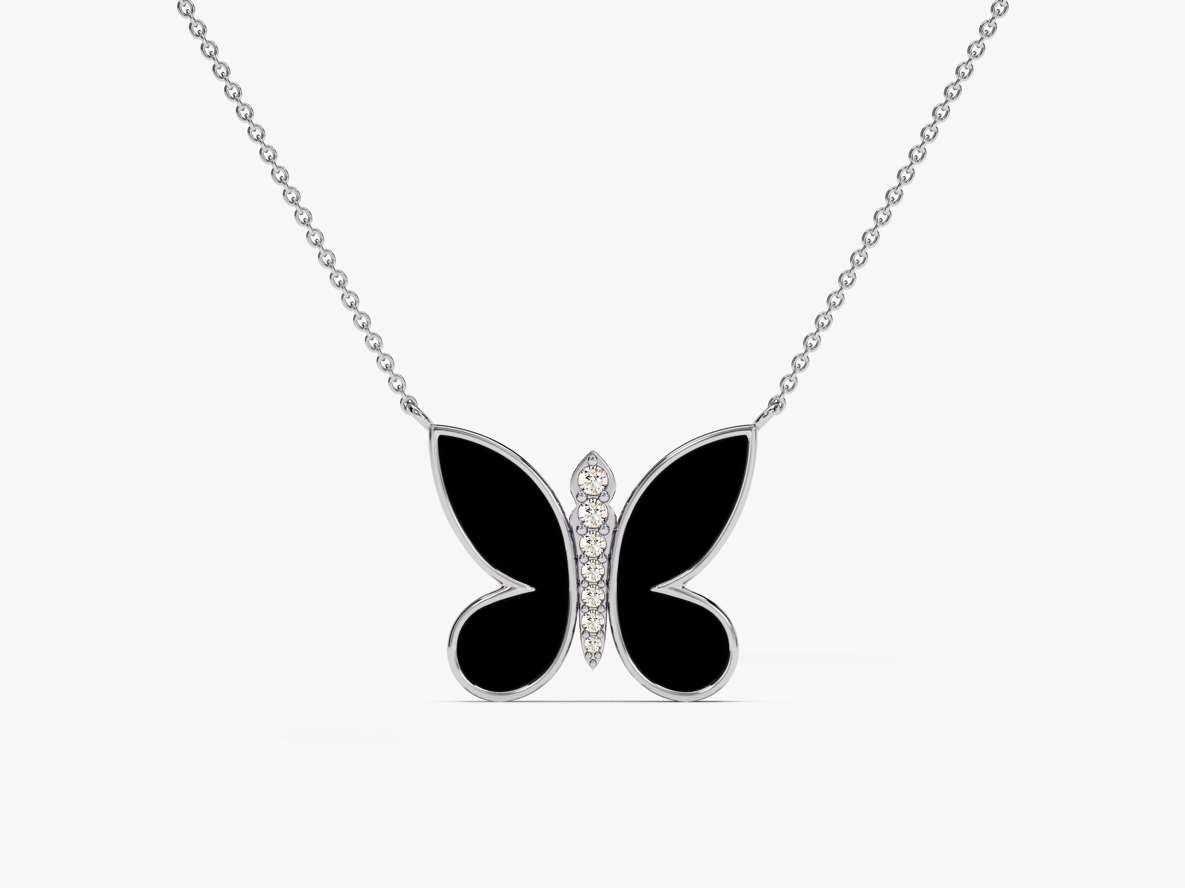 Diamond and black enamel butterfly necklace for jewelry lovers