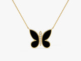 Black Enamel Butterfly Necklace in 14k Solid Gold