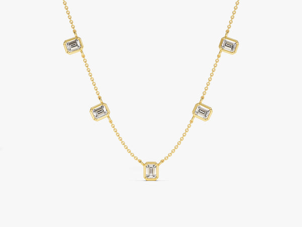 Emerald Cut Diamond Station Necklace in 14k Solid Gold