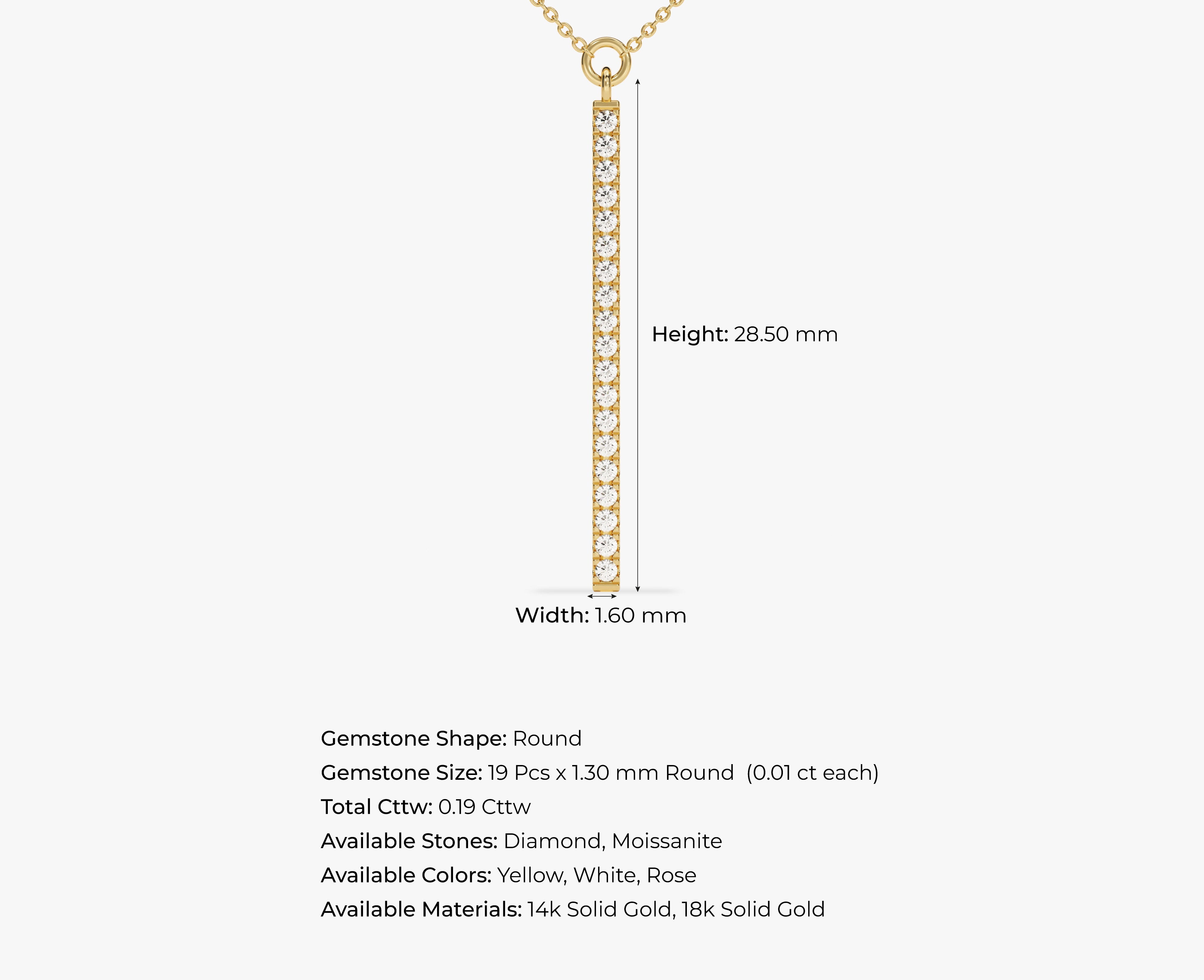 Diamond bar necklace, 14k gold, modern jewelry design