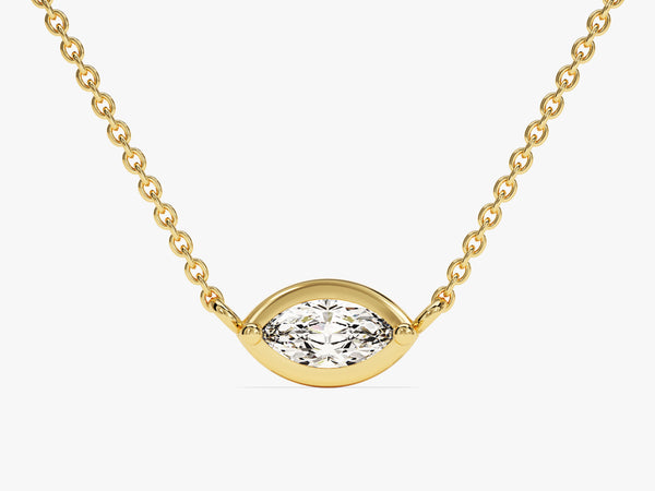 Bezel Set Marquise Diamond Necklace in 14k Solid Gold