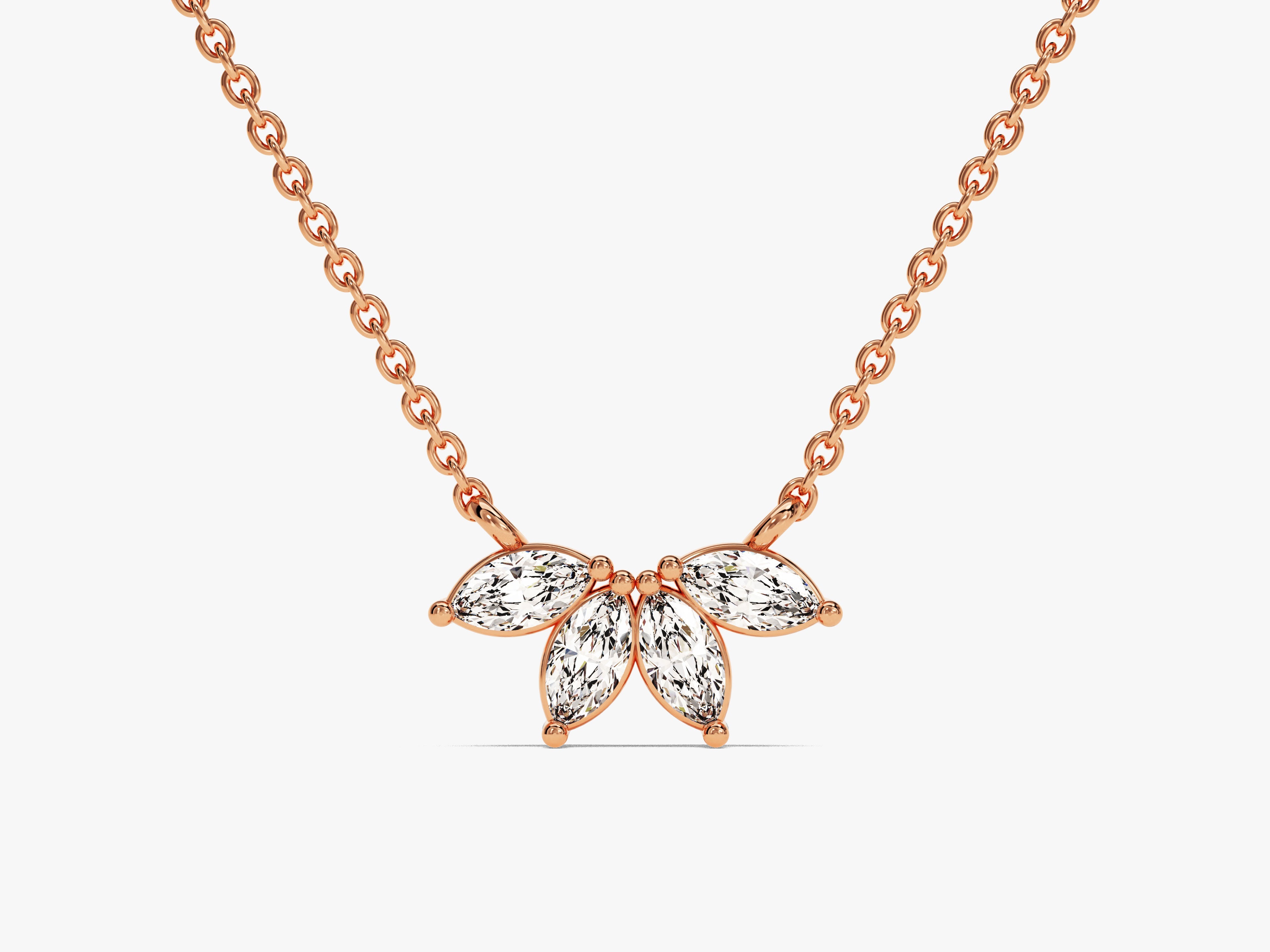 Rose gold necklace with marquise cut diamond cluster pendant