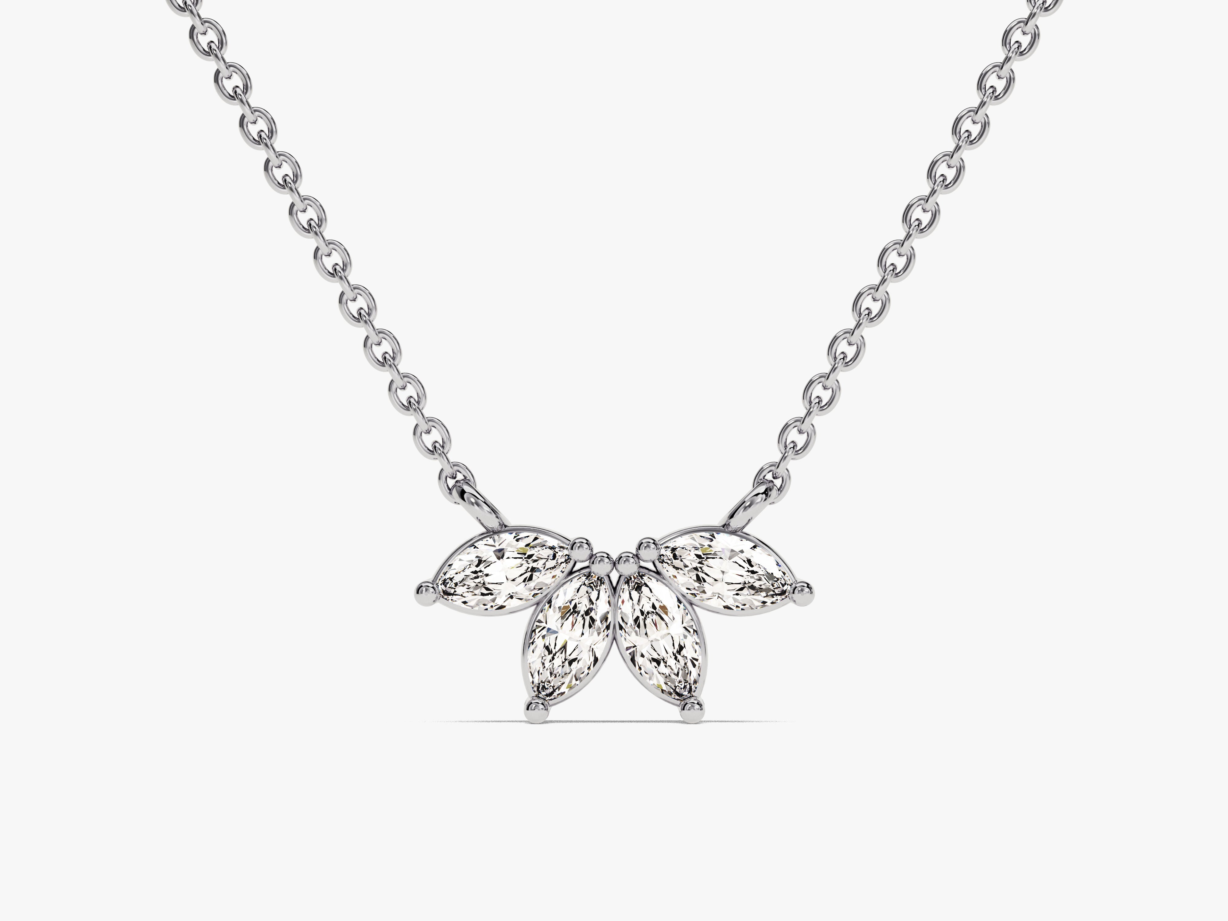 Marquise diamond cluster necklace in white gold