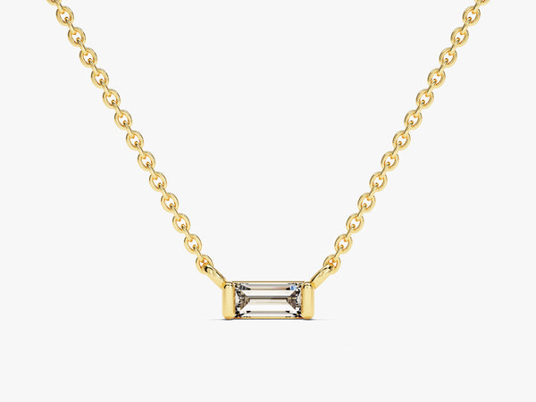 Baguette Diamond Bar Necklace in 14k Solid Gold
