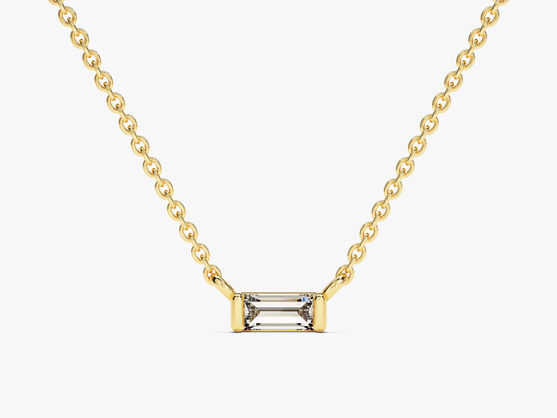 Baguette Diamond Bar Necklace in 14k Solid Gold