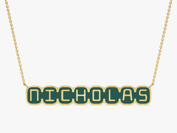 Green Enamel Name Necklace in 14k Solid Gold