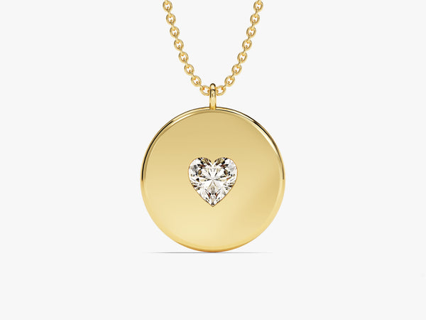 Heart Diamond Disc Necklace in 14k Solid Gold