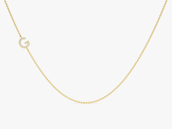 Sideways Diamond Initial Letter Necklace in 14k Solid Gold