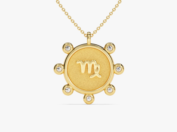 Diamond Medallion Zodiac Necklace in 14k Solid Gold