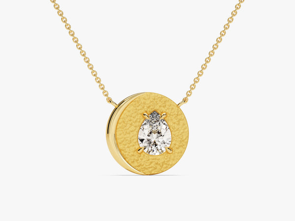 Pear Diamond Disc Necklace in 14k Solid Gold