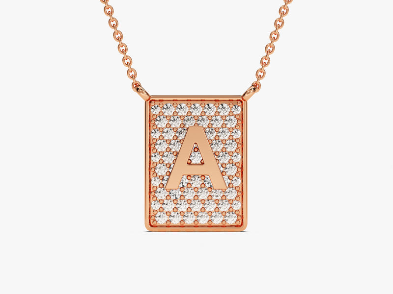 Pave Diamond Letter Necklace in 14k Solid Gold