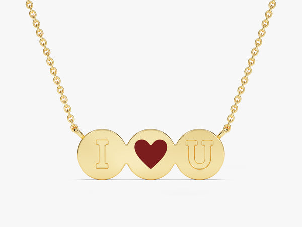Red Enamel Heart Initial Necklace in 14k Solid Gold