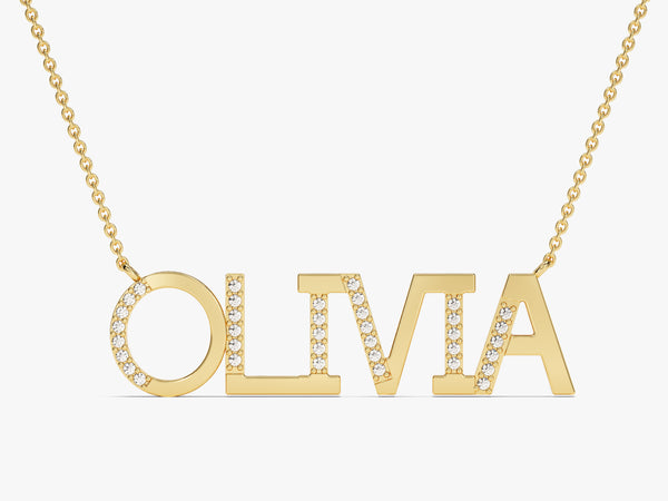 Micro Prong Diamond Name Necklace in 14k Solid Gold