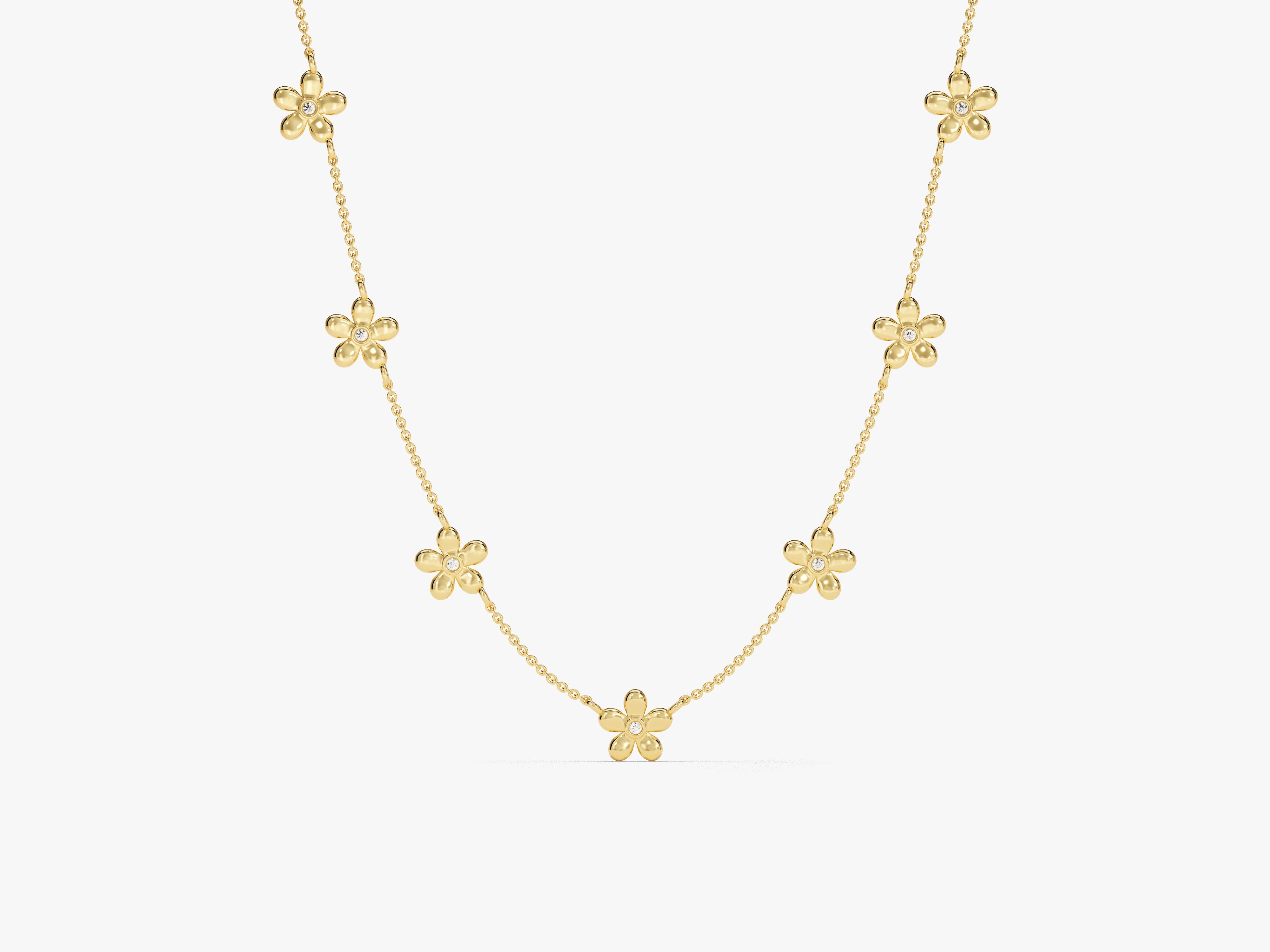 Gold necklace with diamond flower charms