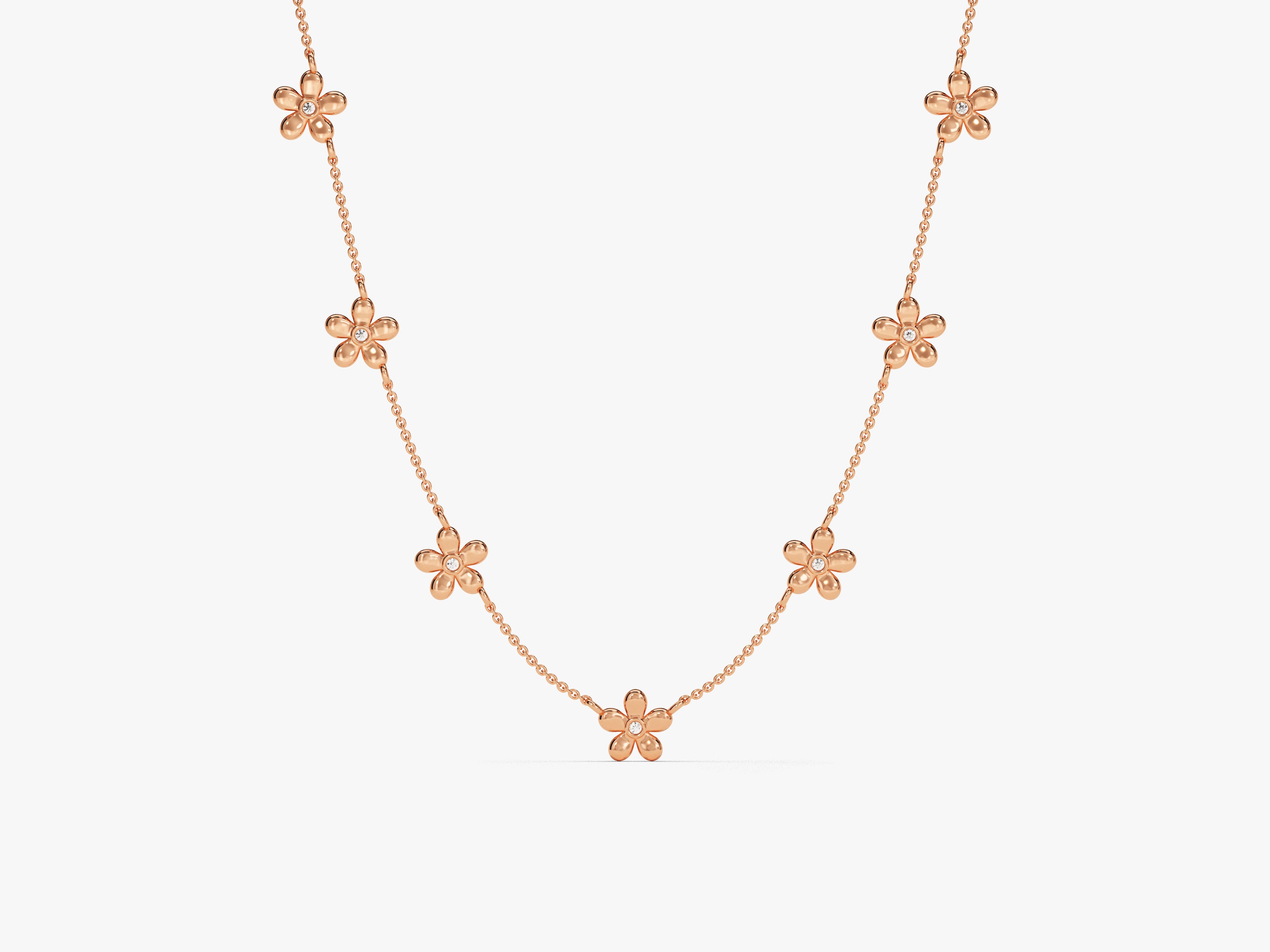 Rose gold diamond flower necklace jewelry