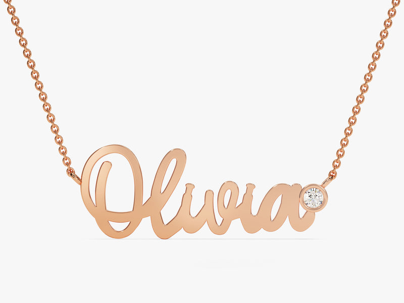 Name Necklace with Solo Diamond in 14k Solid Gold