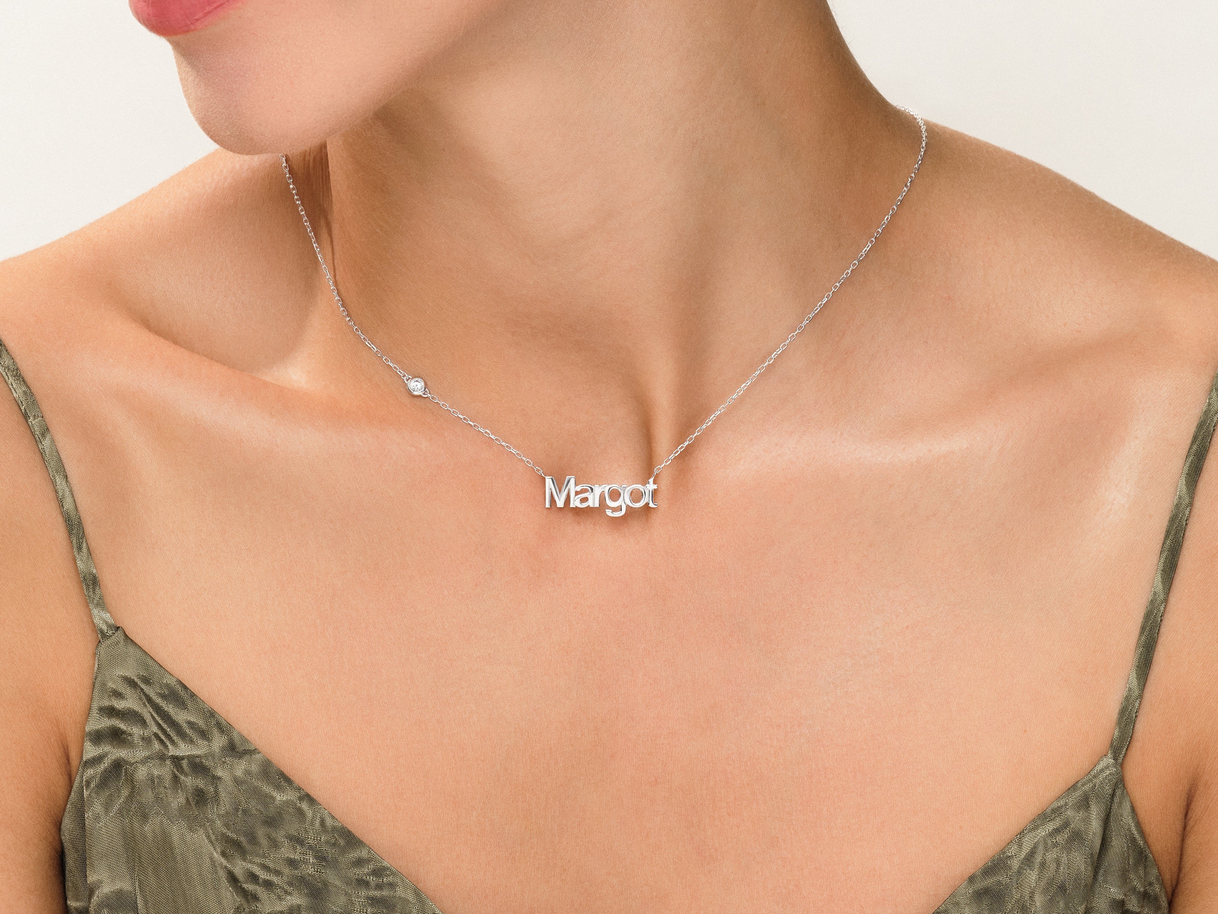 Personalized Margot name necklace with diamond accent jewelry