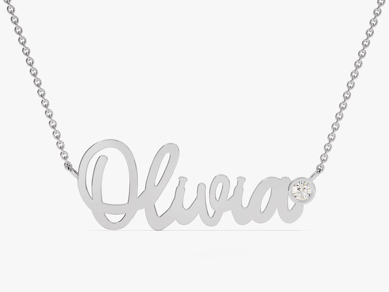 Name Necklace with Solo Diamond in 14k Solid Gold