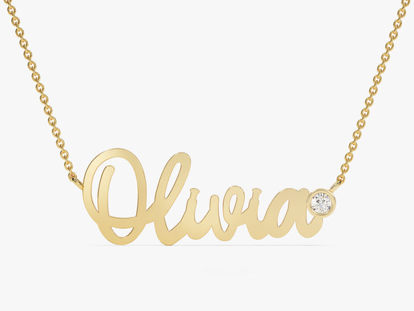 Name Necklace with Solo Diamond in 14k Solid Gold