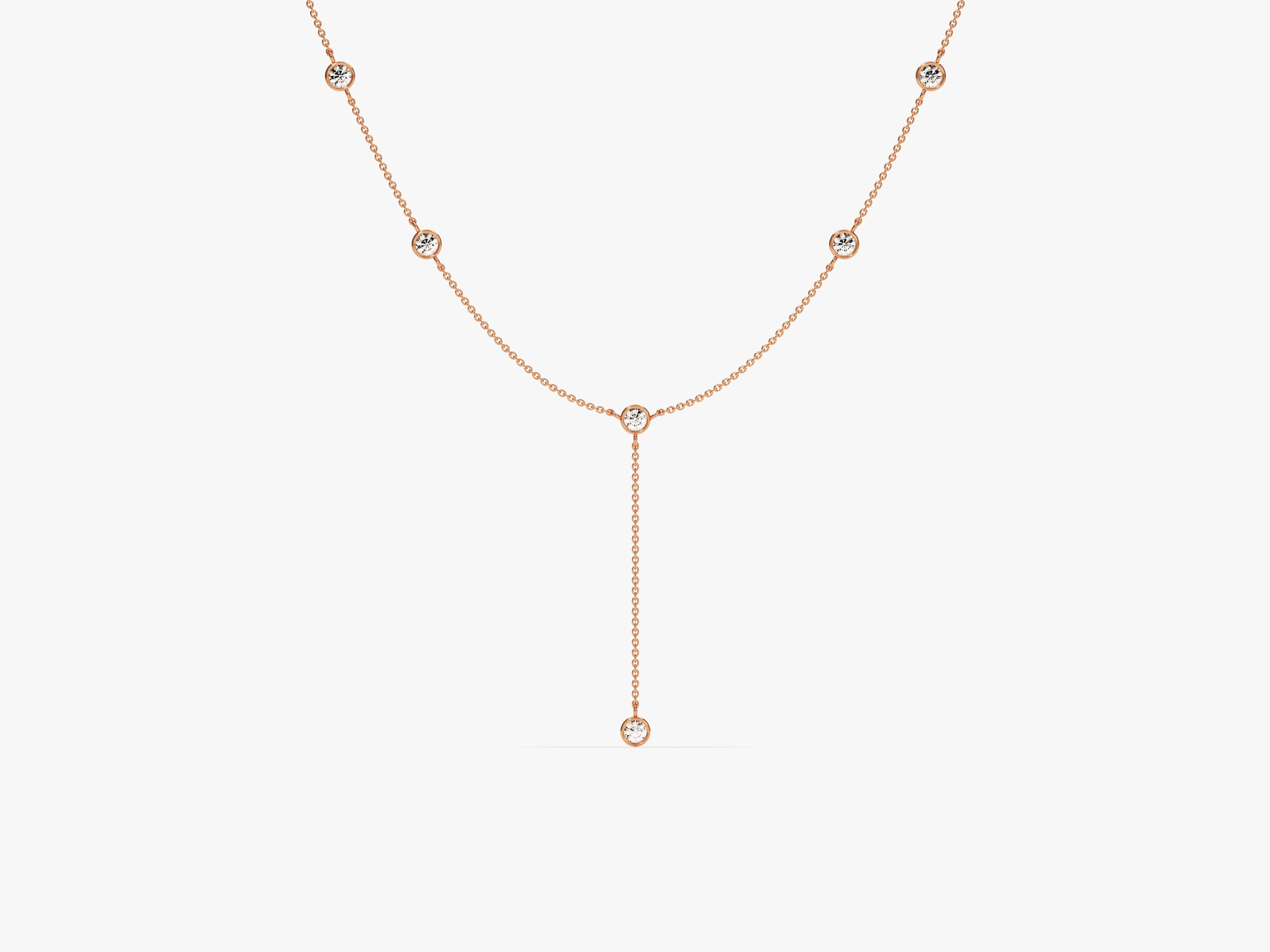 Rose gold diamond necklace with bezel-set stones