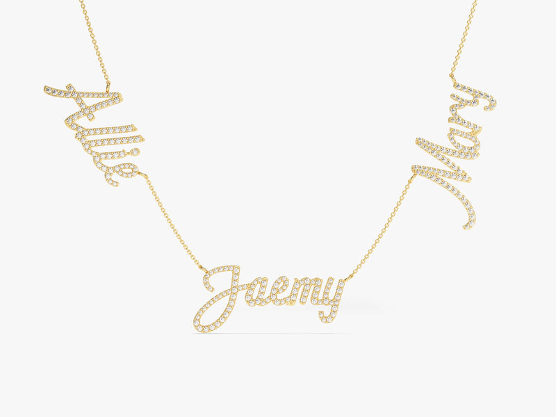 Triple Name Diamond Necklace in 14k Solid Gold