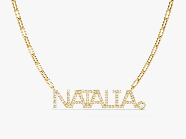 Diamond Paperclip Chain Necklace in 14k Solid Gold
